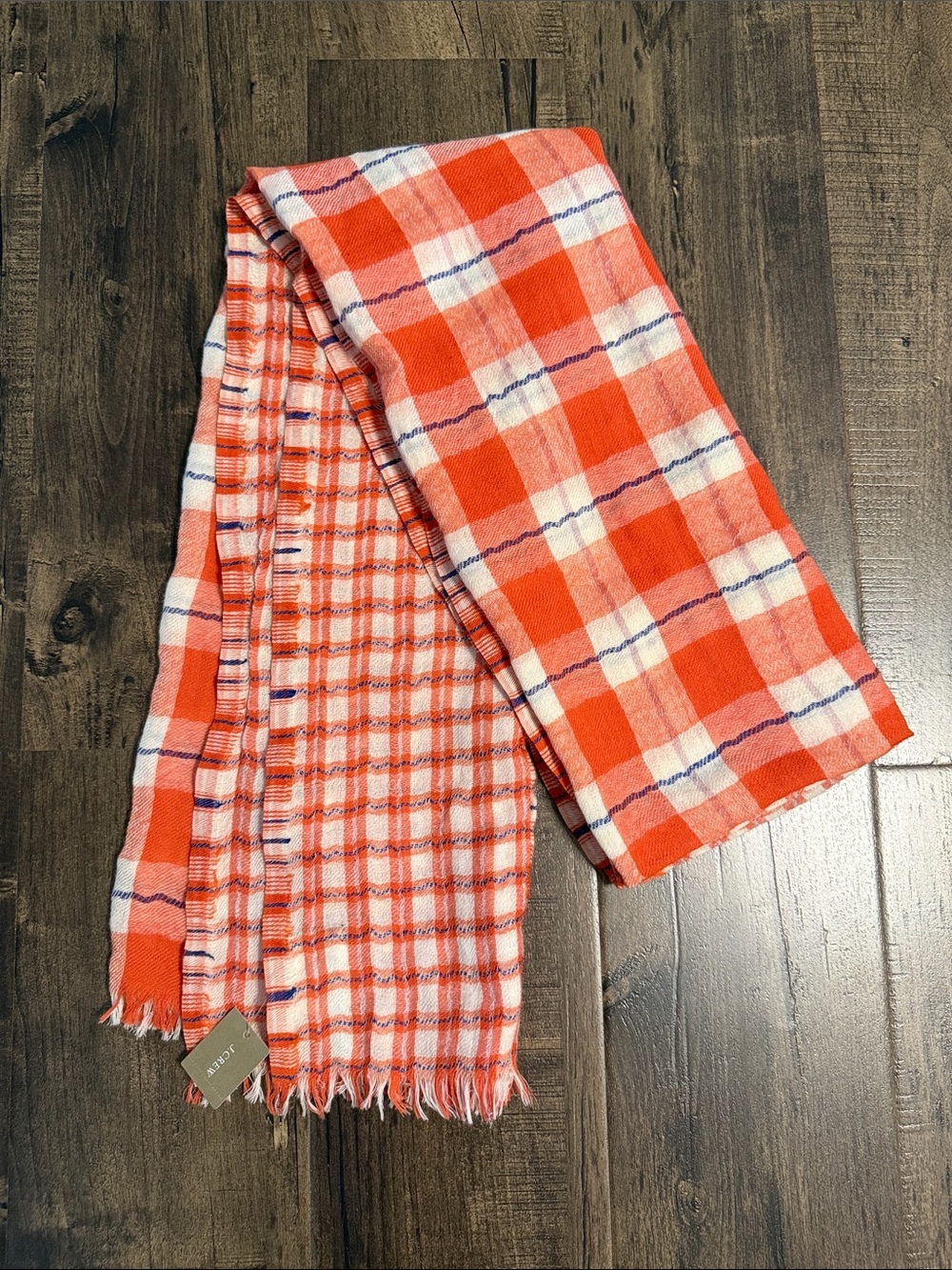 NWT J. Crew Wool Orange and White Plaid Scarf